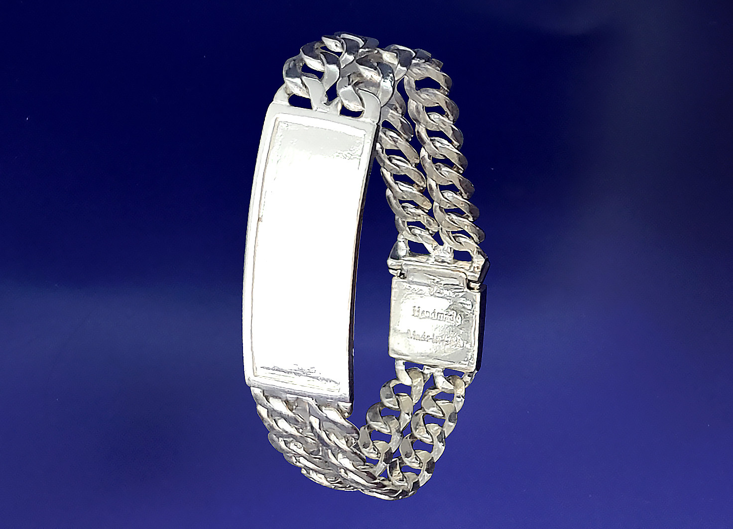 Heavy Solid Sterling Silver 2 Row Curb Link ID Bracelet Handmade in USA 39 Grams