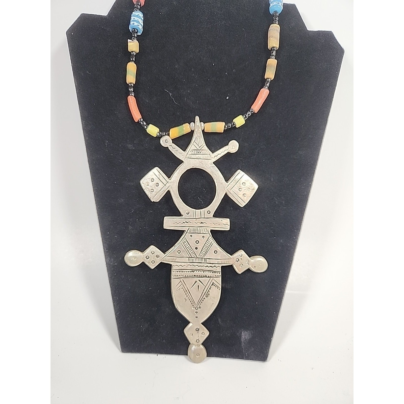 Tuareg Cross Pendant Traditional Ethnic Tribal Beaded Traditional Necklass