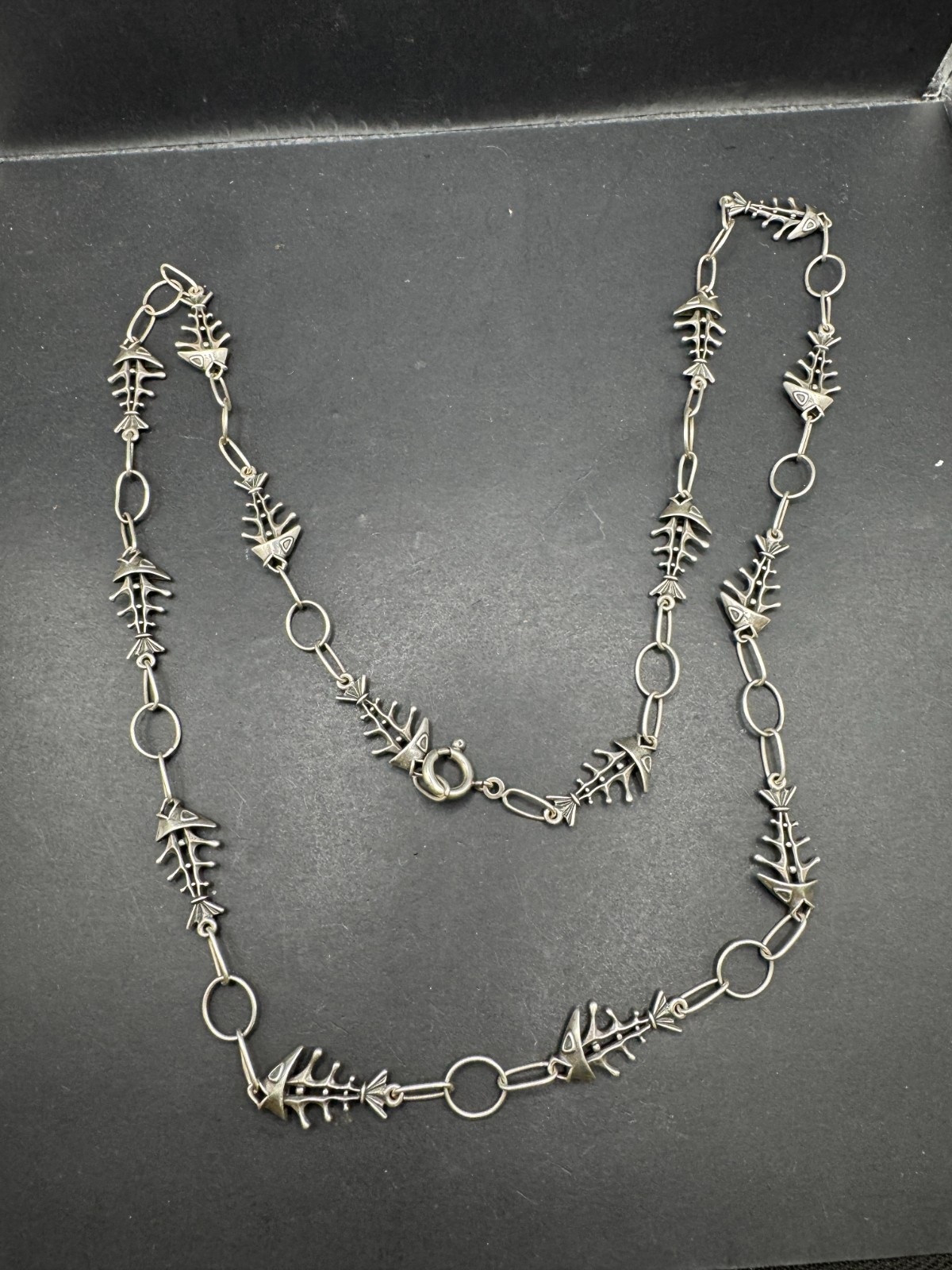 Rare UnoAERre Vintage Fish Skeleton Necklace Chain Sterling
