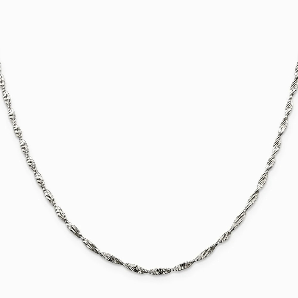 Sterling Silver 2mm Twisted Herringbone Chain Necklace 16″-24″
