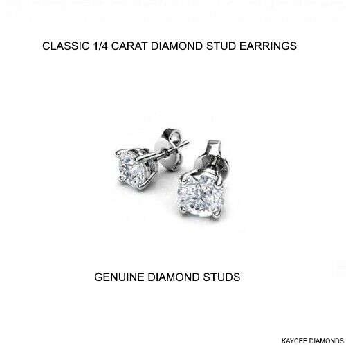 0.25 Carat G Color VS2 Clarity Genuine Diamond Stud Earrings in 14k Gold