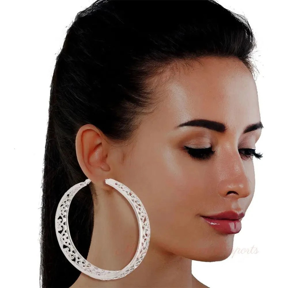 Silver Filigree Casting Hoop Earrings