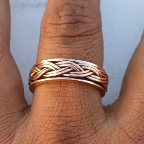 Solid Pure Copper Minimalist Healing Ring, Handmade, Unisex, Braided Band