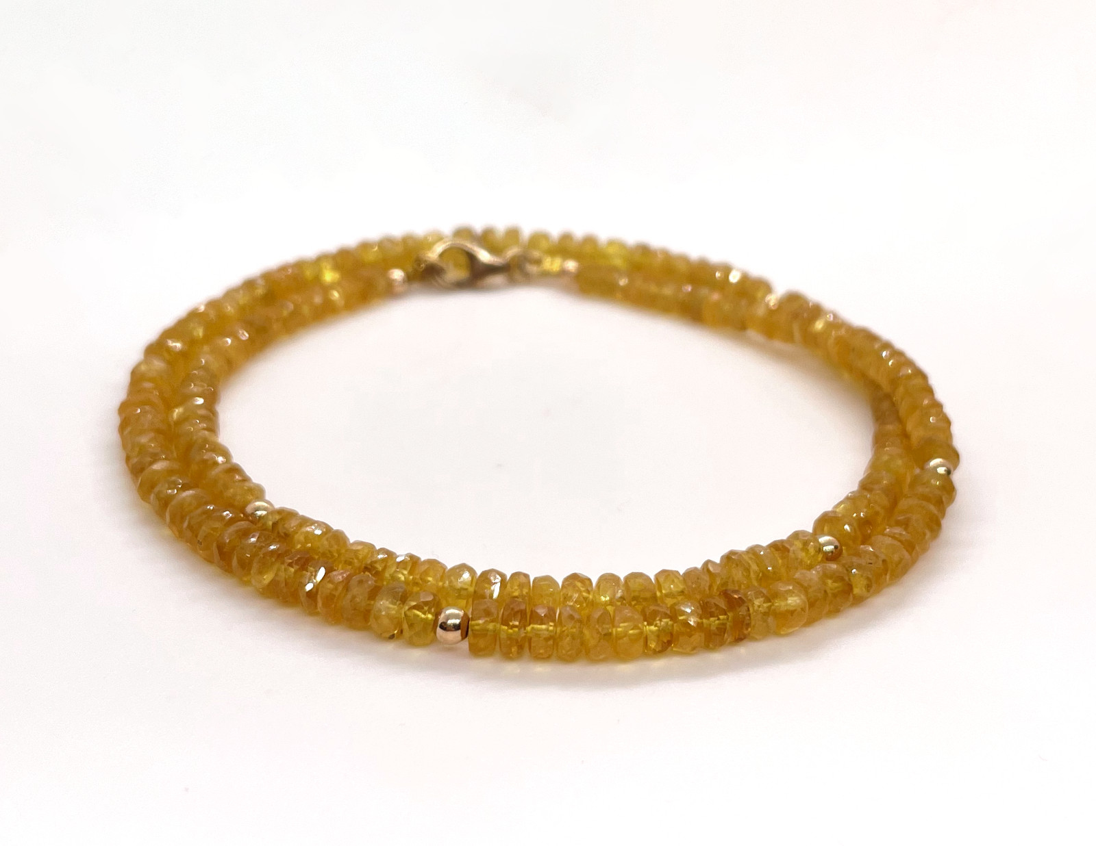Natural Yellow Sapphire Beaded Necklace with Gold Beads 18 inch