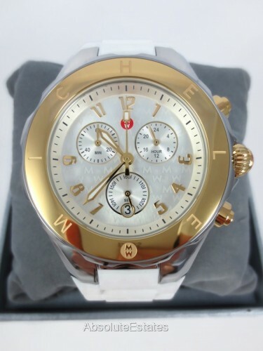 NEW Michele Jelly Bean Tahitian White Two Tone Gold & Silver Watch MWW12F000094