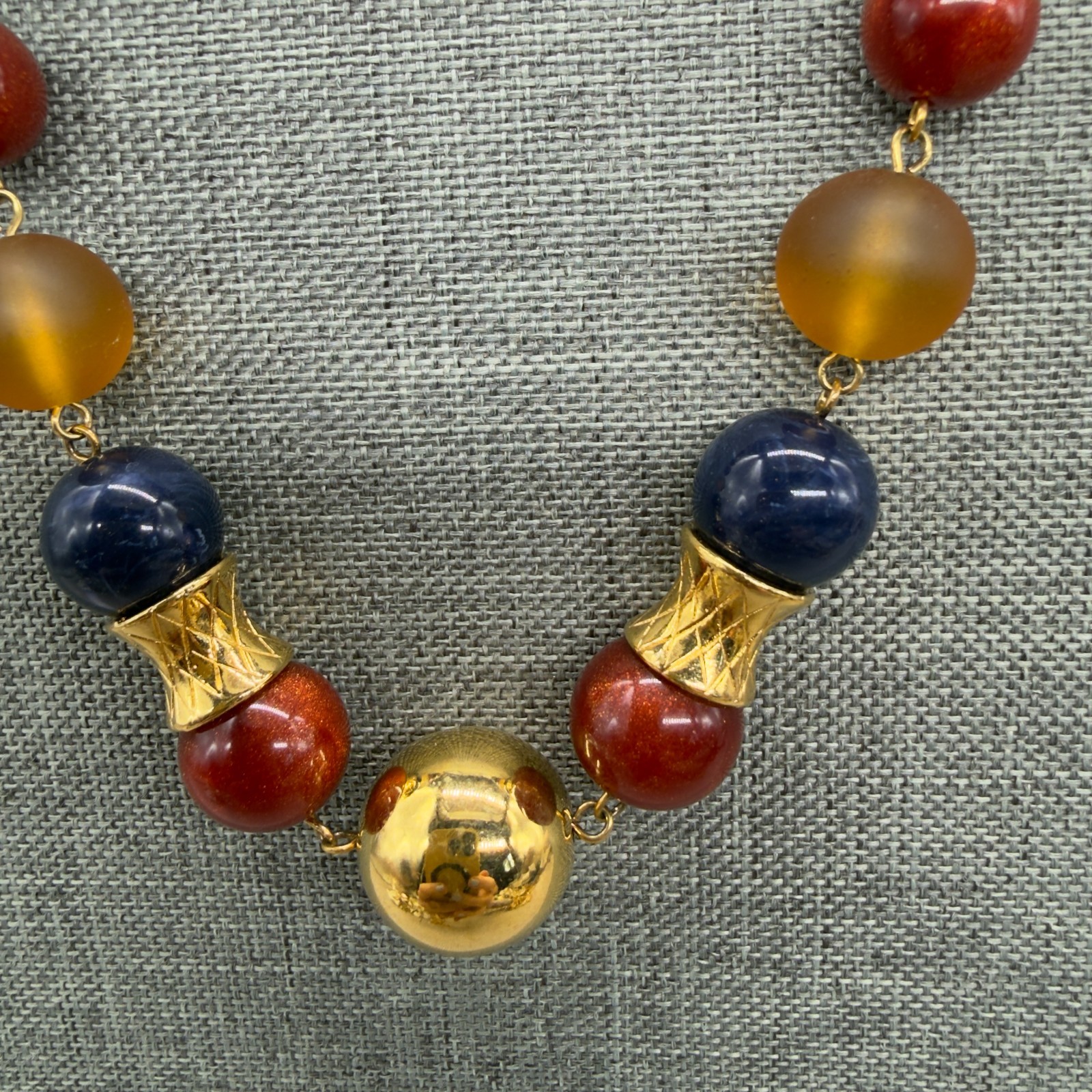 Vintage Necklace Acrylic Lucite Beads Gold Tone Accents 29 Inches