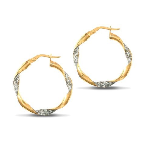 Creole Earrings 9ct Yellow Gold white gold plain frost Womens Jewellery