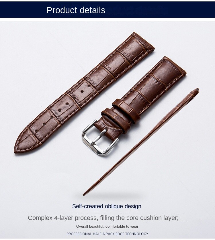 Alligator Grain Leather Watch Band Strap Pin Buckle Watch Accessories 10-24mm