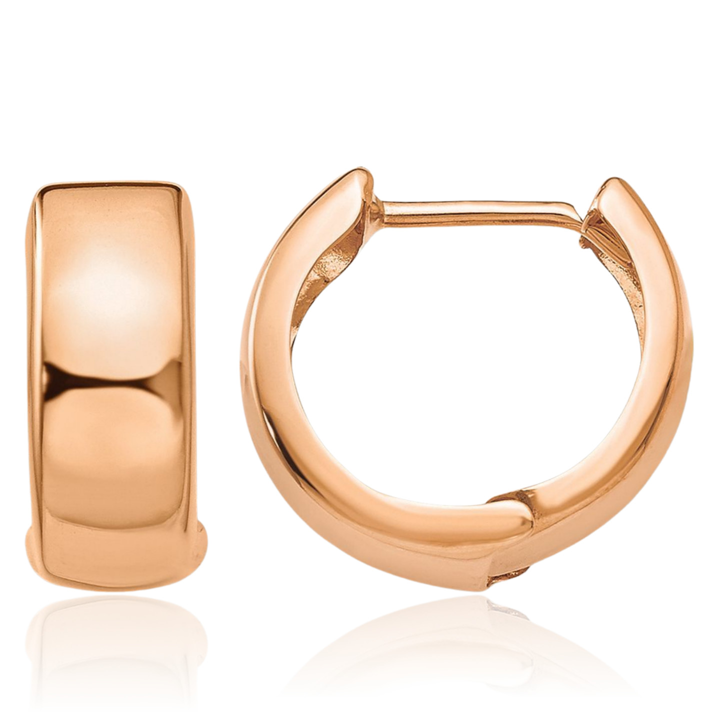 14K Rose Gold Medium Round Huggie Hoop Earrings 15mm 5/8 inch Snap Back