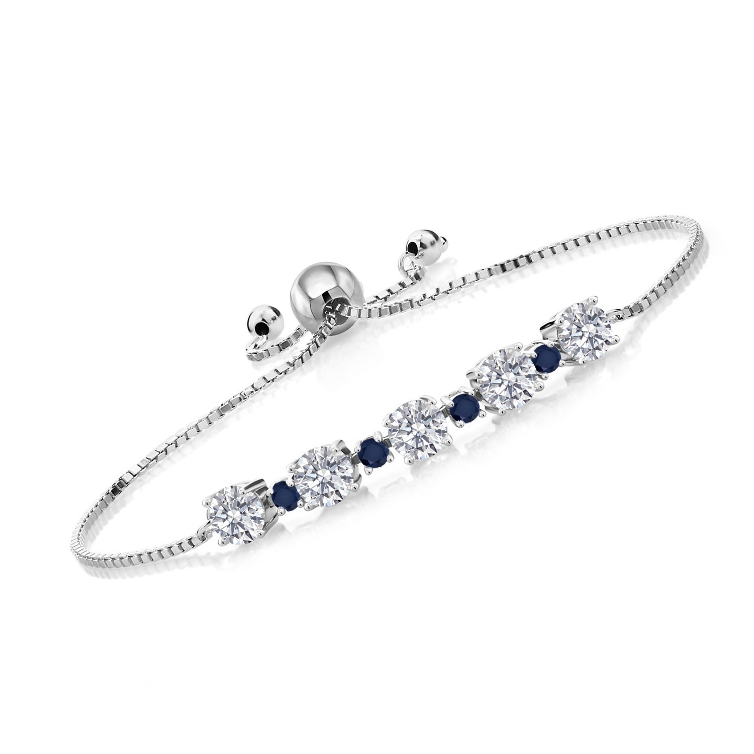 2.74 Ct Round G/H Lab Grown Diamond Blue Sapphire 925 Sterling Silver Bracelet
