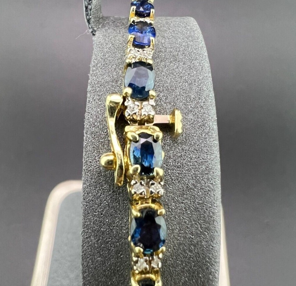 14K Solid Yellow Gold 4.00ct Oval Sapphire and Diamond Alternating Bracelet