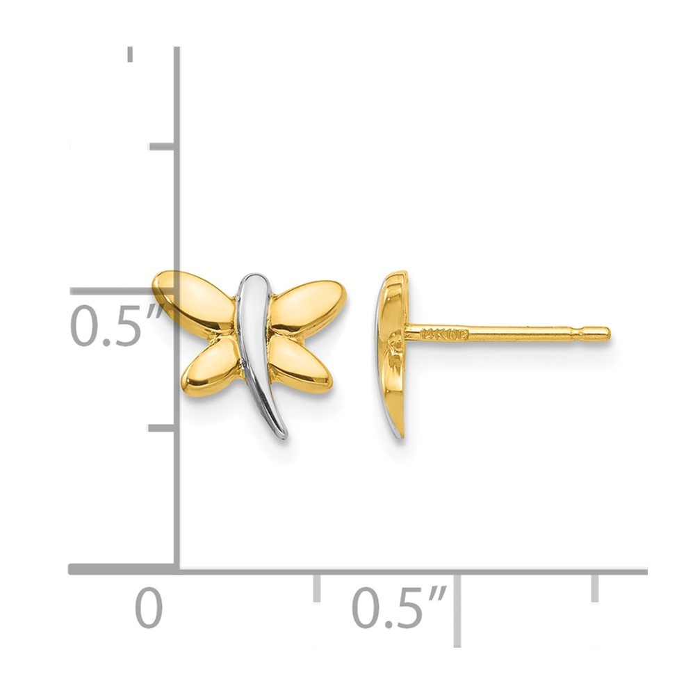 14k Yellow Gold with Rhodium Polished Dragonfly Earrings 0.55 g