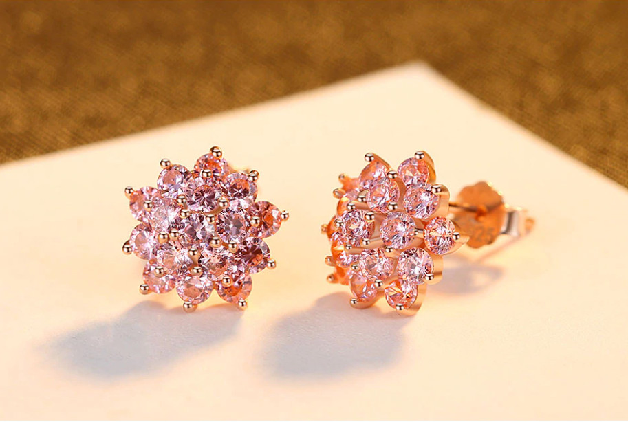 2Ct Lab Created Sapphire Push Back Flower Stud Earrings 14K Rose Gold Finish