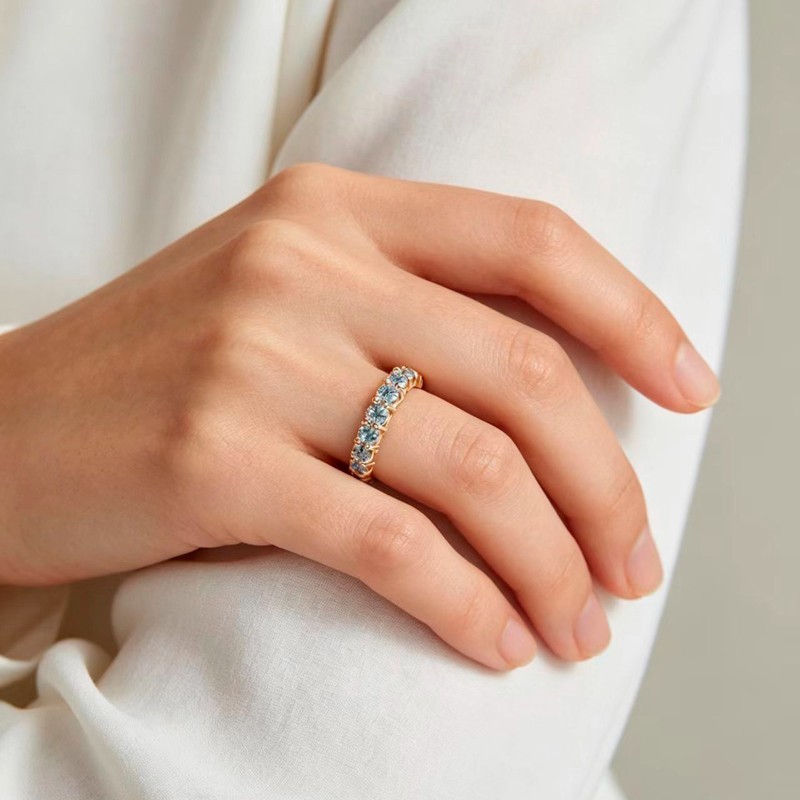 D Color Full Moissanite Ring Eternity Band S925 Silver 18K Yellow Gold Plated