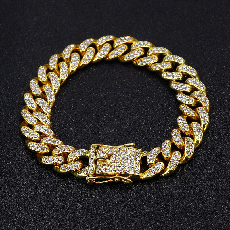 Men’s Gold Plated Iced CZ Out Solid Miami Cuban Link Bracelet Chain 12MM