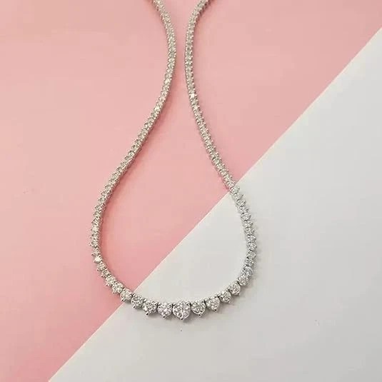 13 ctw Round Cut Created Diamond Tennis Women Necklace 14K White Gold Finish 18″