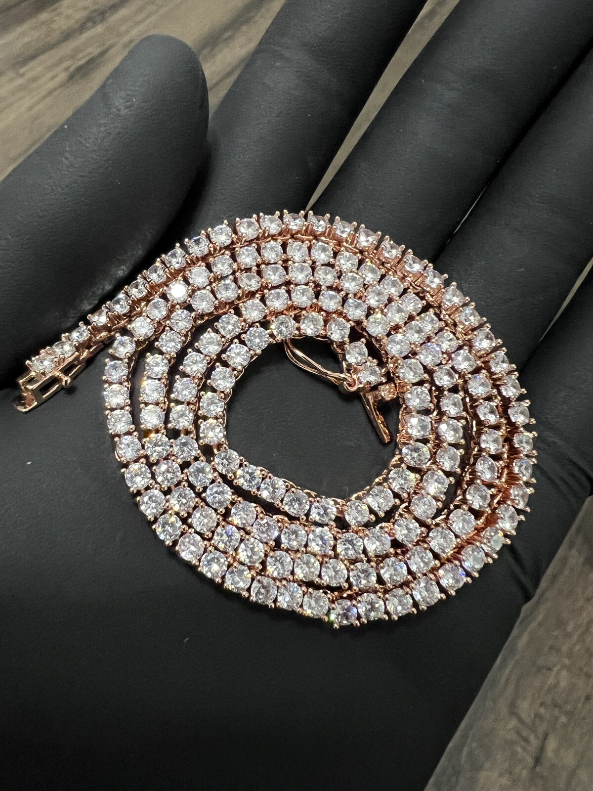 3mm Rose Gold Tennis Chain Necklace 100% Stainless Steel CZ 22”