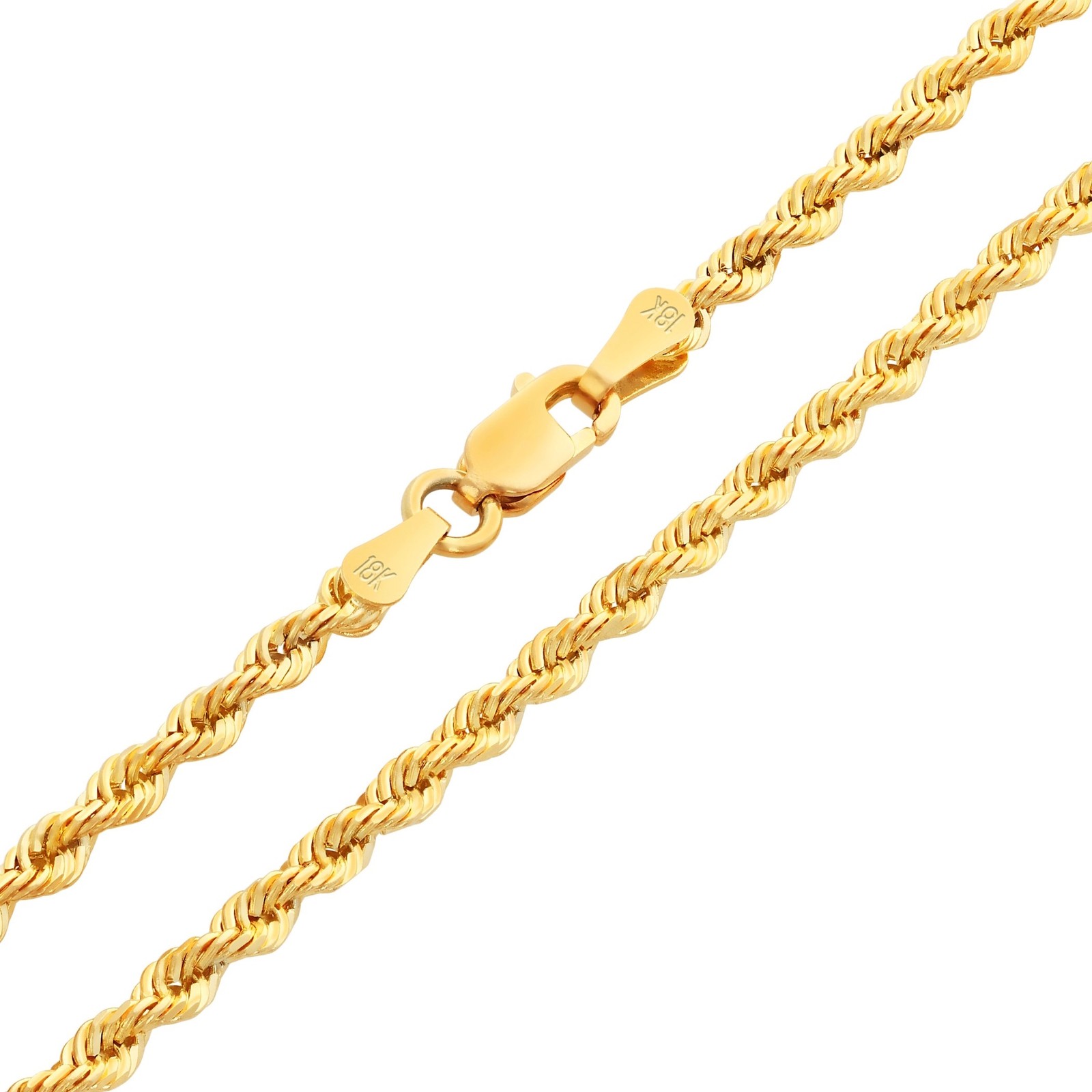 18K Yellow Gold Solid 2mm-6mm Rope Diamond Cut Chain Italian Necklace 16″- 30″