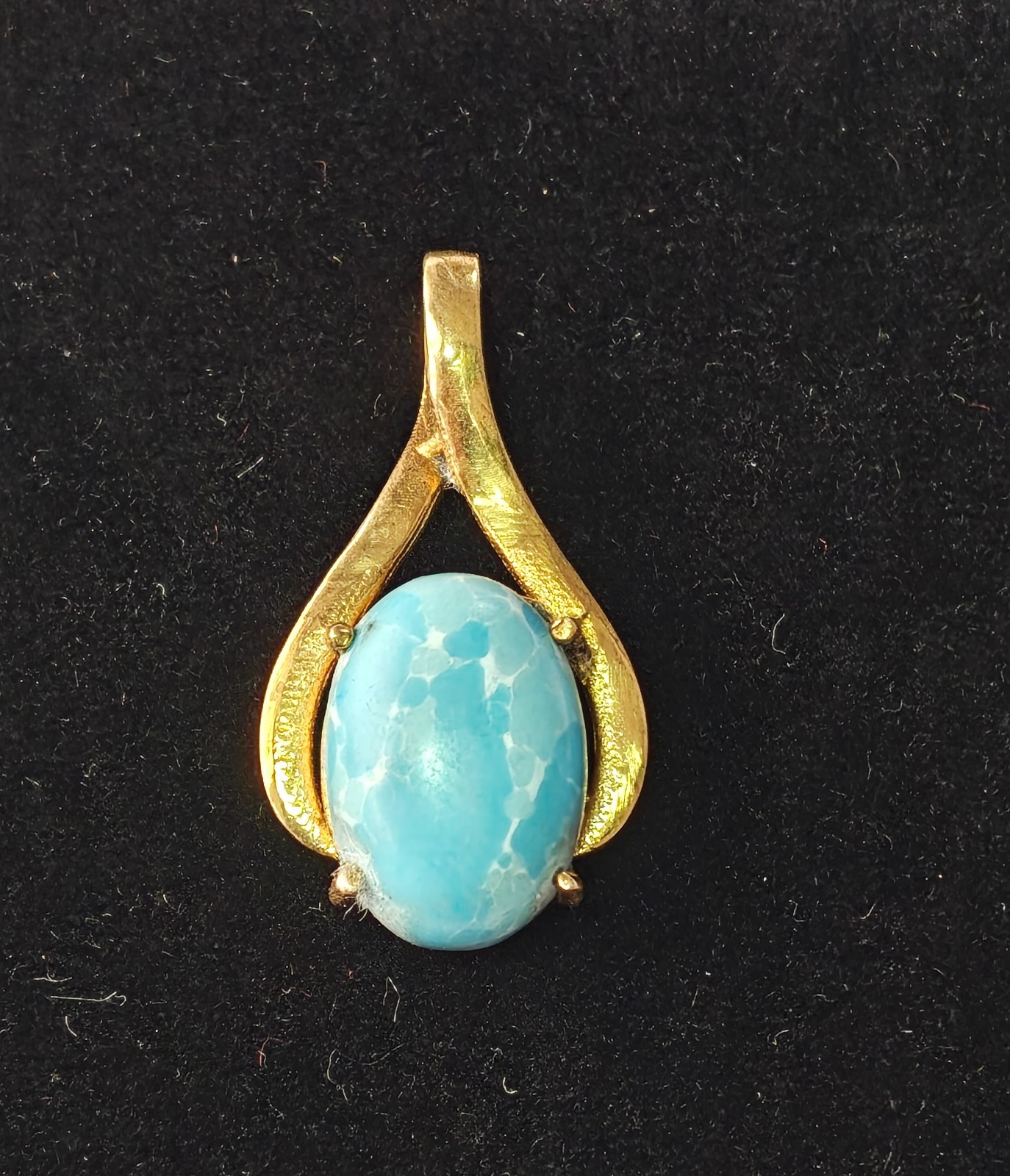 Natural Larimar Oval Cabochon Solitaire Horizontal Teardrop Pendant for Unisex