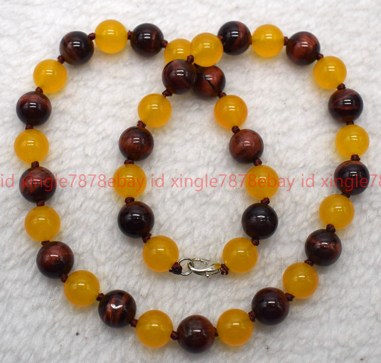 Natural 10mm Yellow Jade and Red Tiger Eye Round Gemstone Bead Necklace 16-36in