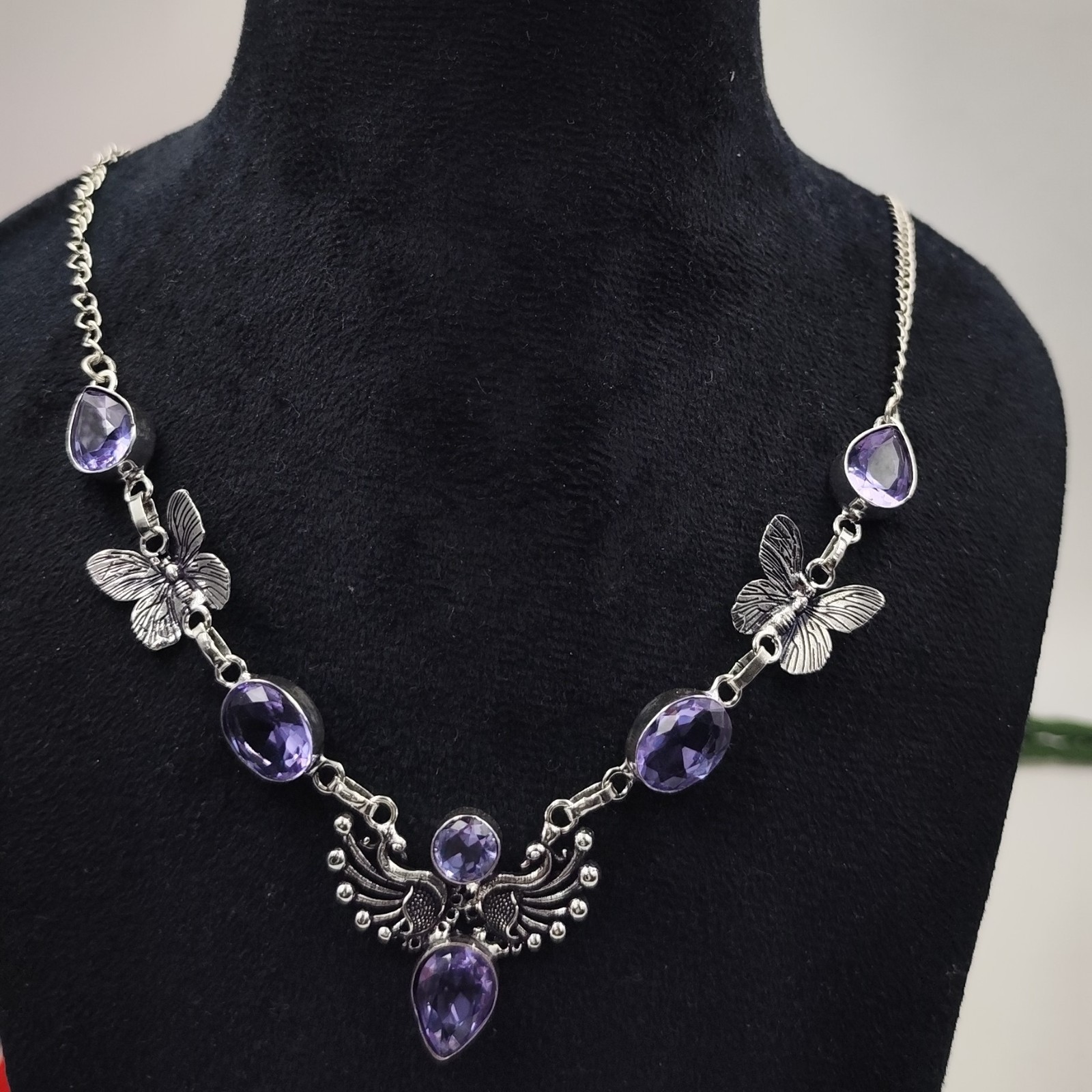 Alexandrite Gemstone Handmade 925 Sterling Silver Jewelry Necklace Sz-17-18″