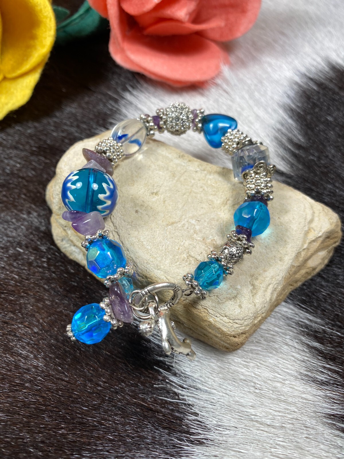 Colorful Bracelets Wholesale Lot of 12 Multi Color Angel Beaded Toggle Bracelet