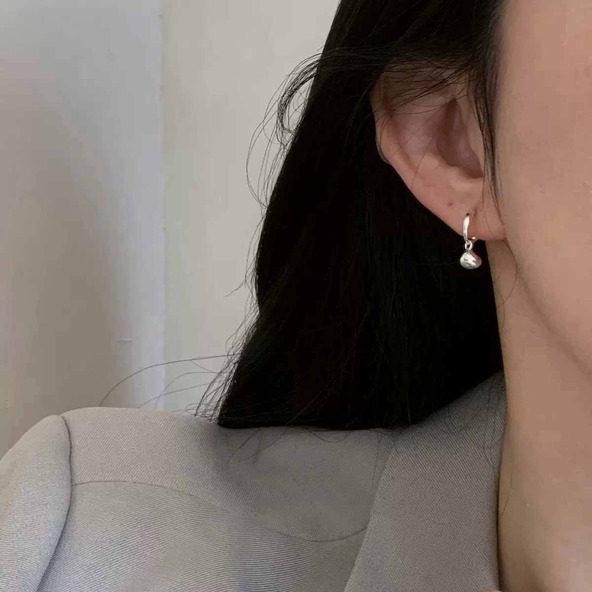 925 Silver Geometric Drop Huggie Hoop Earrings 10mm Small Dangle Earrings A52