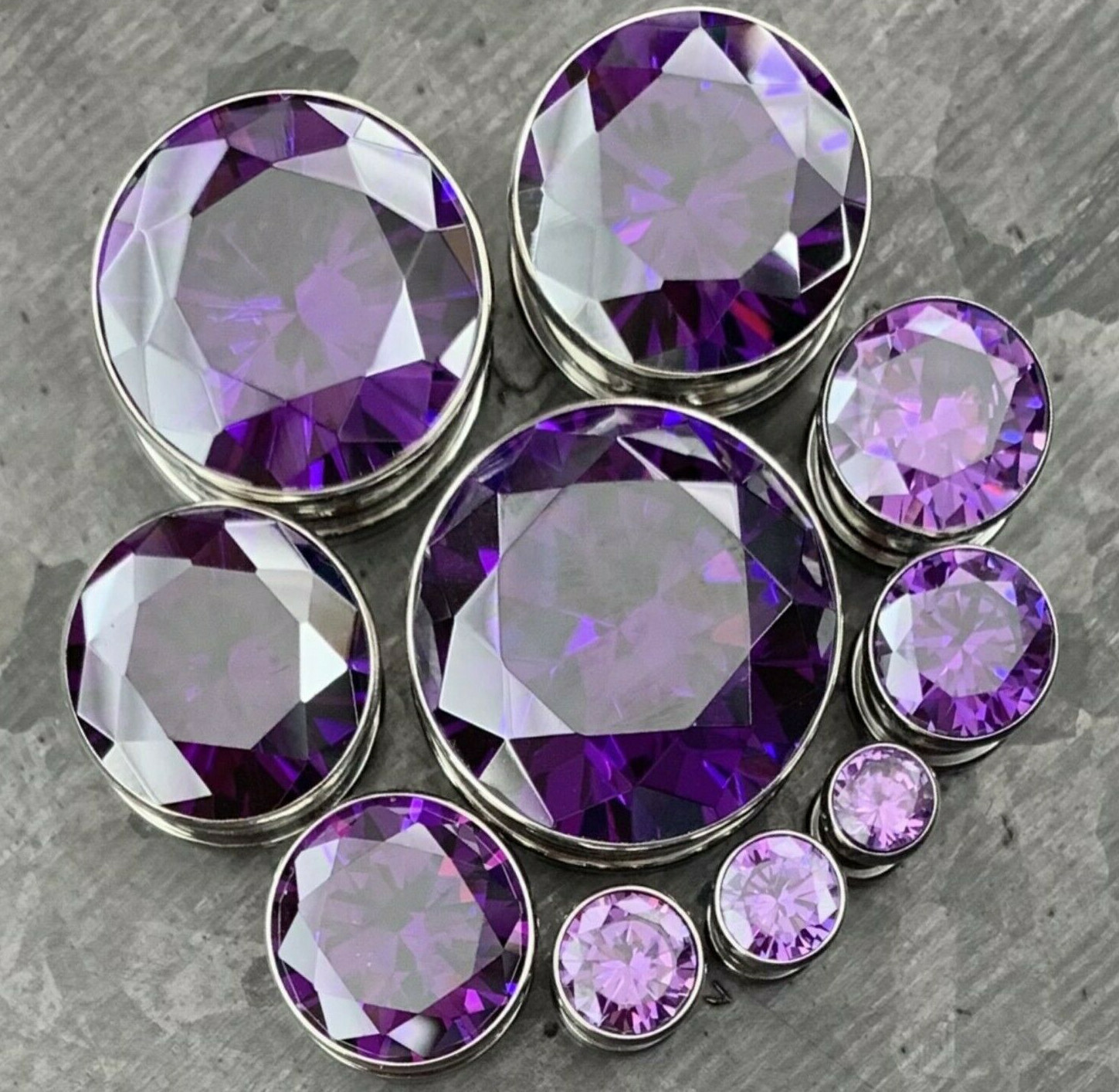 PAIR Large Purple Gem Screw Fit Tunnels Plugs Gauges – select size 6g up to 20mm