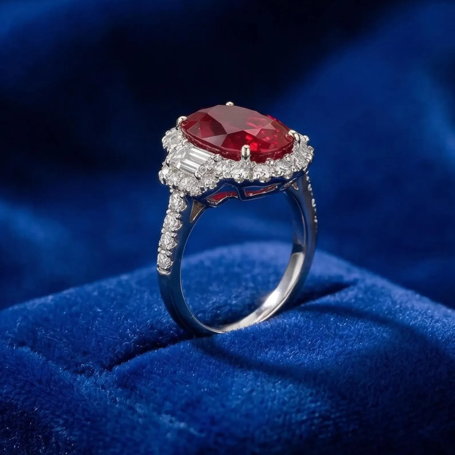 6.00 Ct Oval Cut Natural Ruby Diamond Engagement Ring 14K Solid White Gold 8