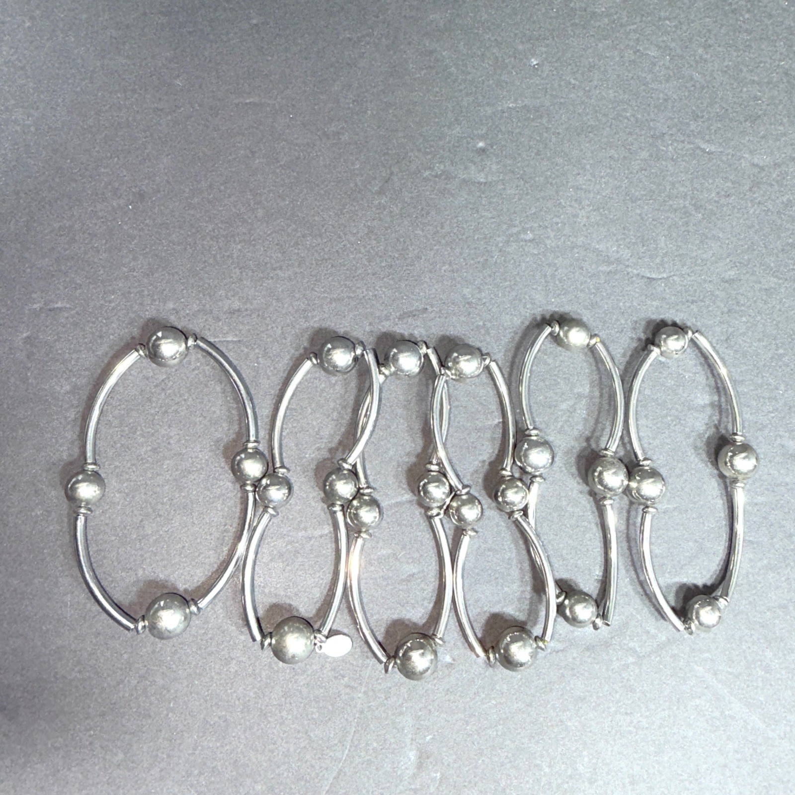 Cookie Lee Silver Tone Bead and Bar Stretch Bracelets Set of 6 Stackable