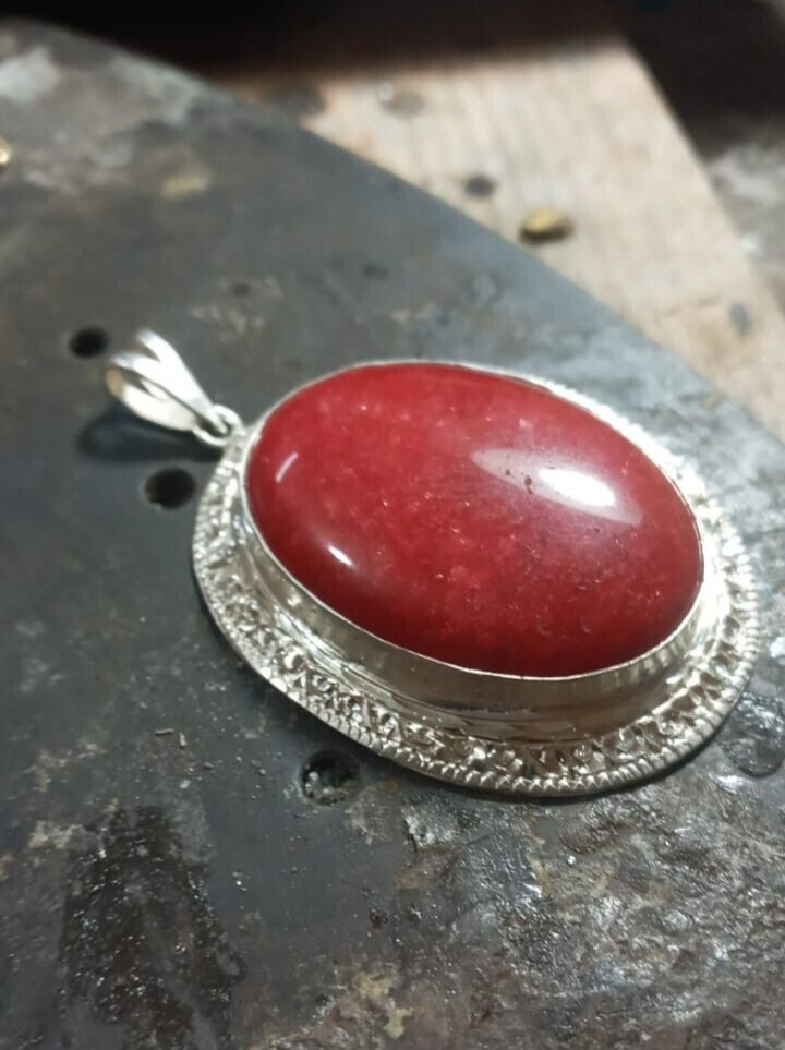 Stunning African Red Ruby Moroccan Handmade Solid Silver 23.2g 65.2mm