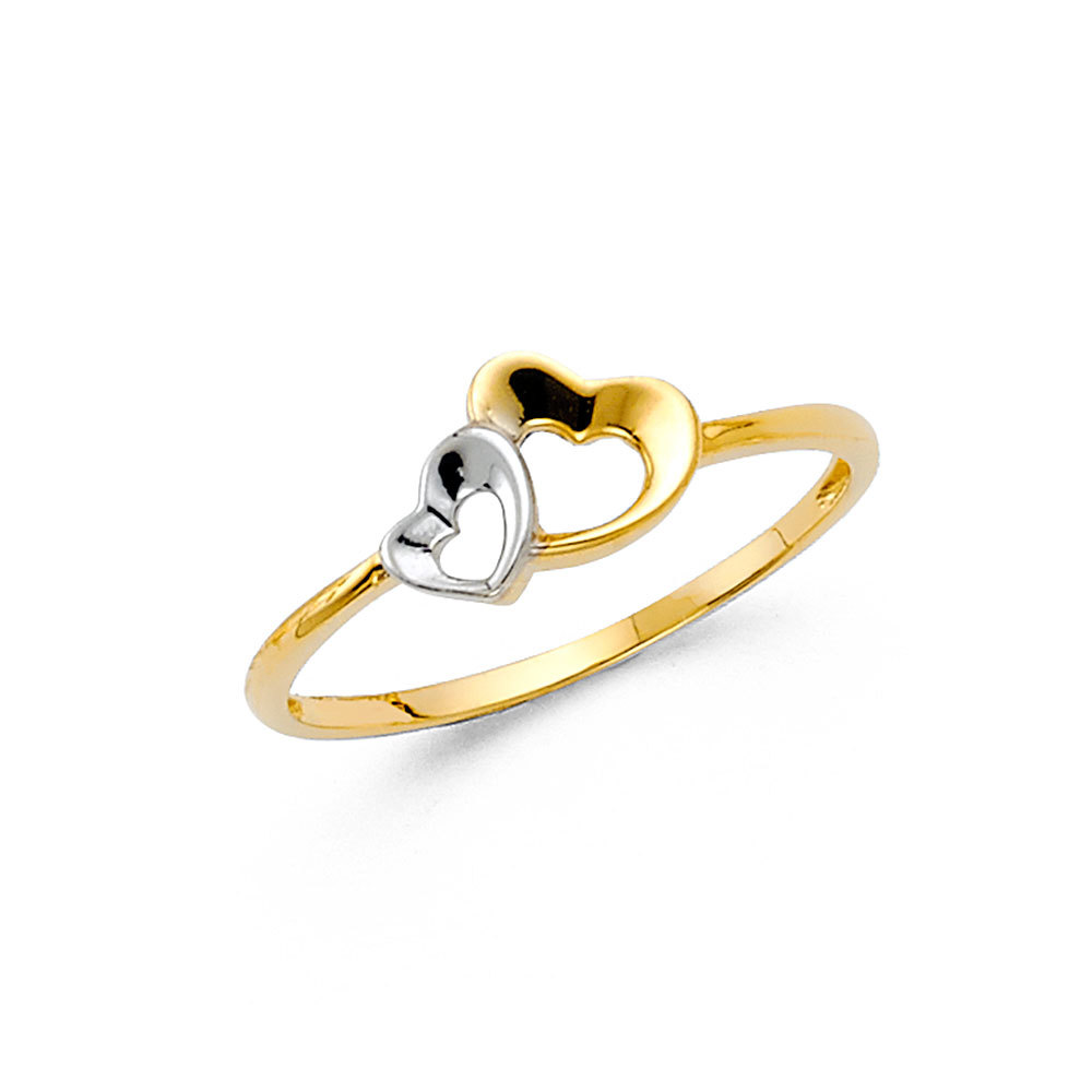 Womens 14k Yellow White Gold Love Double Hearts Fancy Ring Band Valentines Day