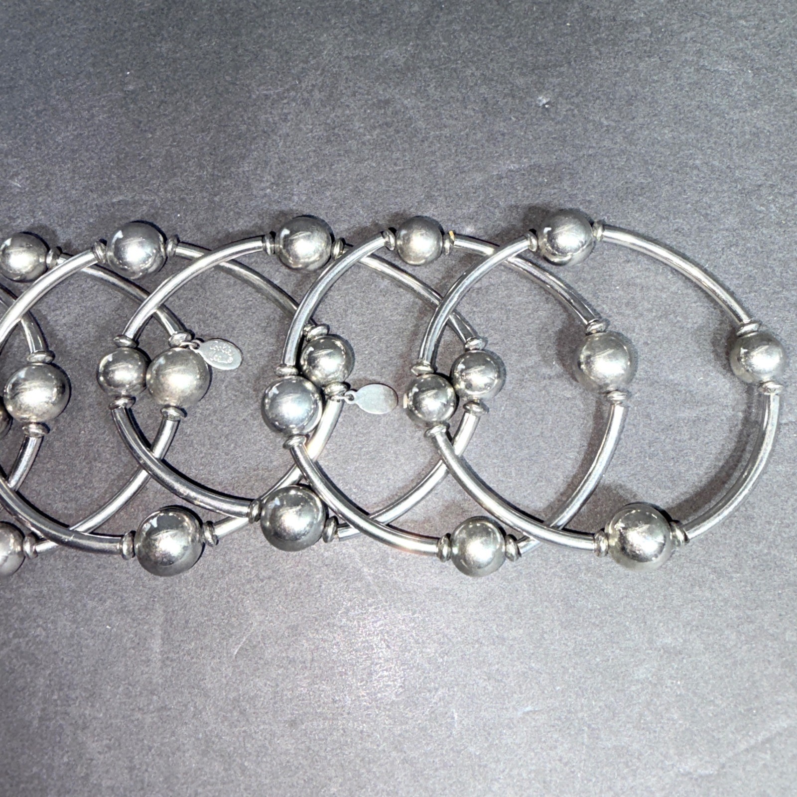 Cookie Lee Silver Tone Bead and Bar Stretch Bracelets Set of 6 Stackable