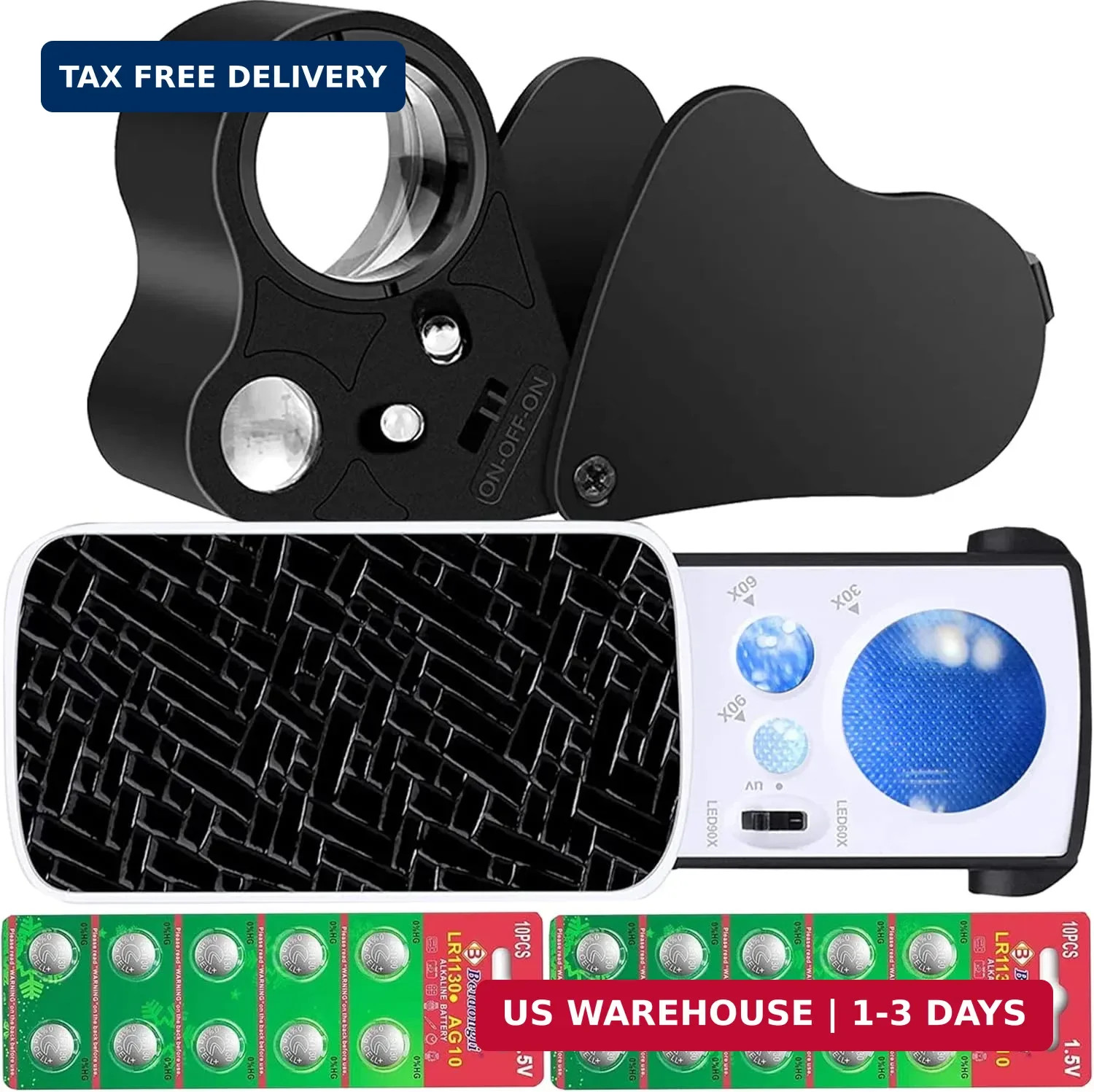 Jewelers Loupe, 2 Pack Magnifying Glass with Light, 30X 60X 90X Jewelers Loop Ma