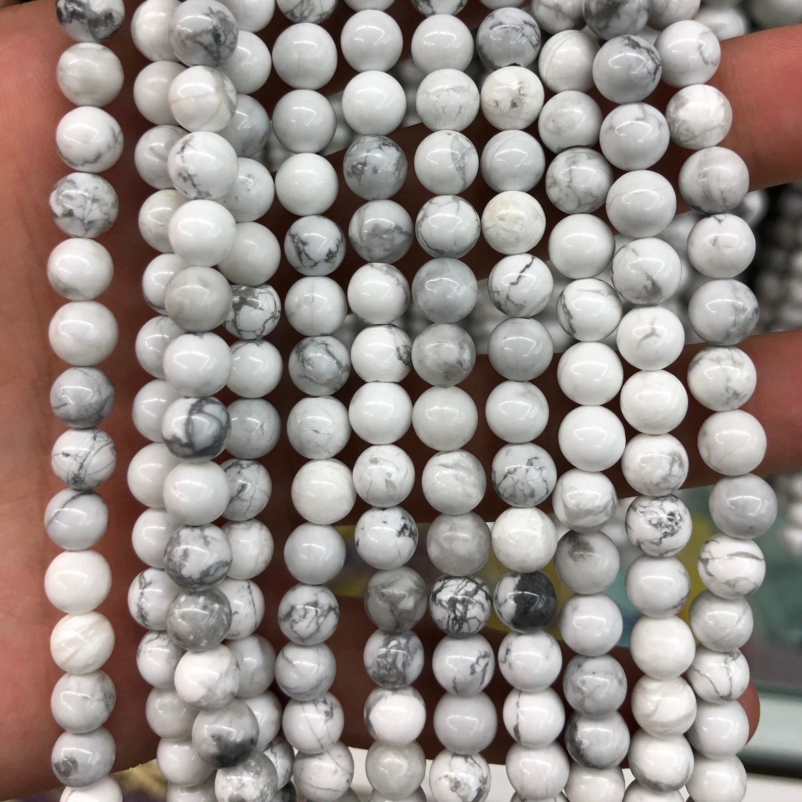 Natural White Howlite Smooth Round beads 6mm 8mm 10mm Per Strand 15 Inches Size