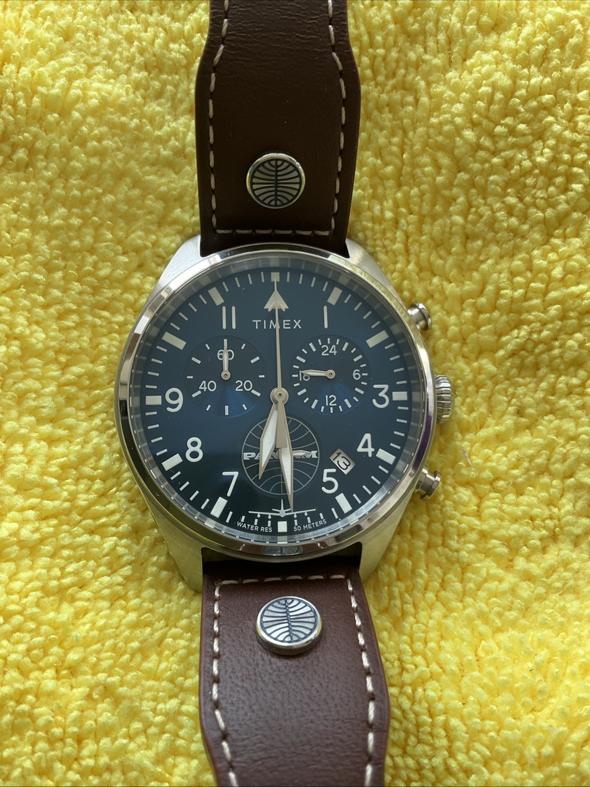 MINT Timex Pan Am 42mm Leather Strap Watch TWG030000 USA SELLER