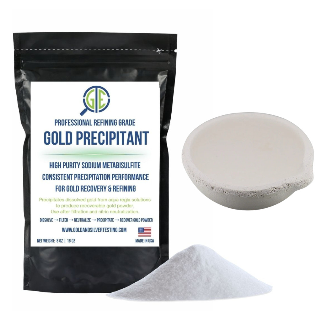 Gold Recovery & Melting Kit SMB Gold Precipitant 1lb + Ceramic Crucible Refining