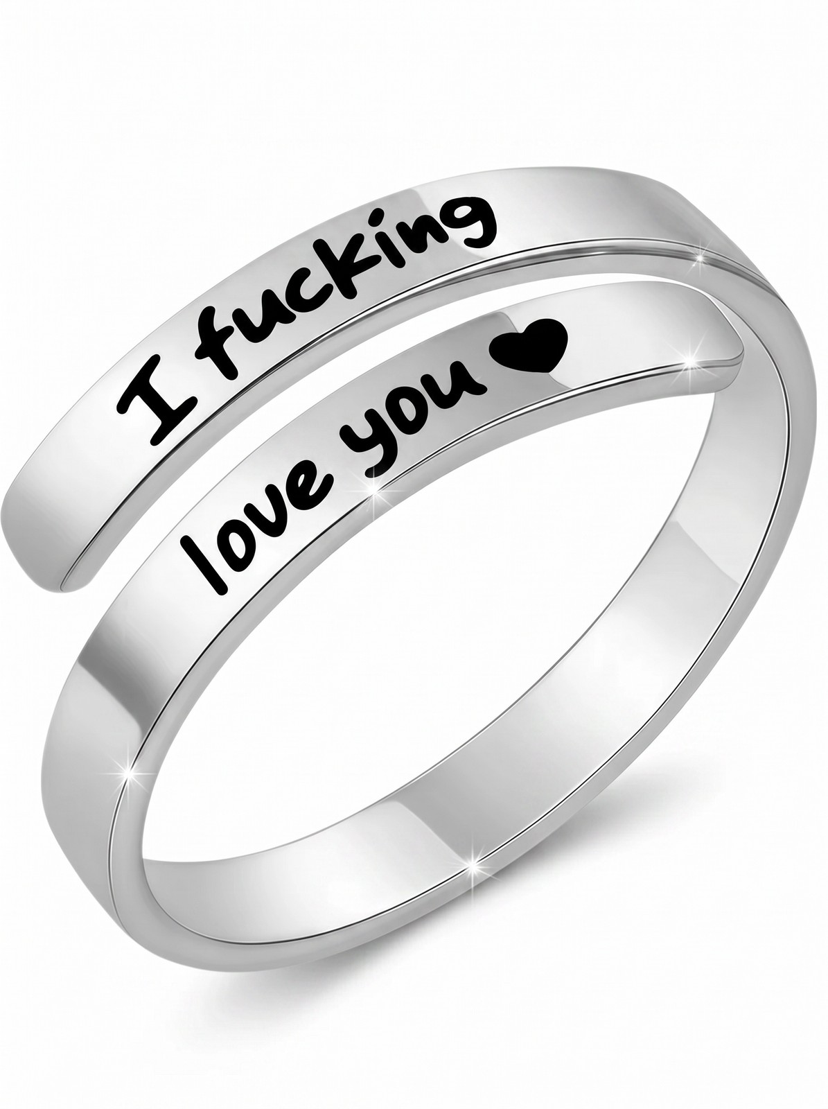 Funny Couple Love Ring, Silver Tone “I F*cking Love You” Statement Band