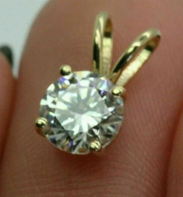 Only Pendant With Free Chain Tester Pass Moissanite Round Yellow Gold Plated 2Ct