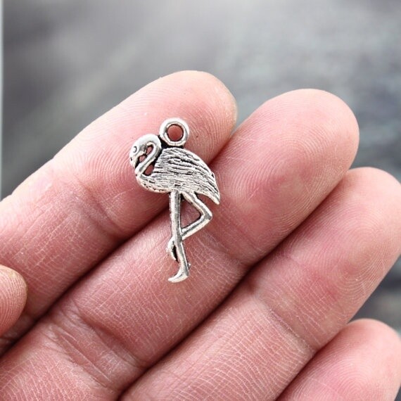 (2pk) DIY Double Sided Flamingo Charm Pendant 12 x 23 mm