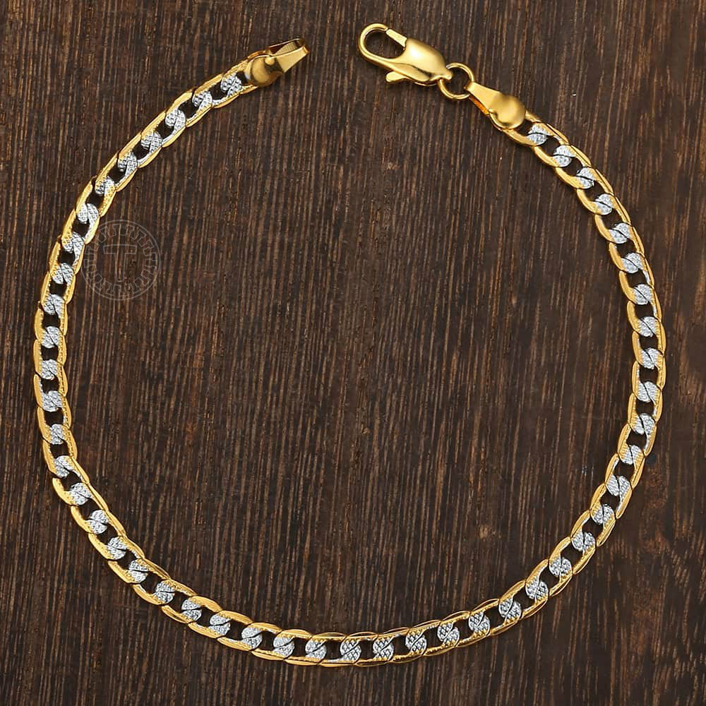 4mm Unisex Women Men Curb Cuban Silver Gold Filled Alloy Bracelet Chain 7/8/9 in
