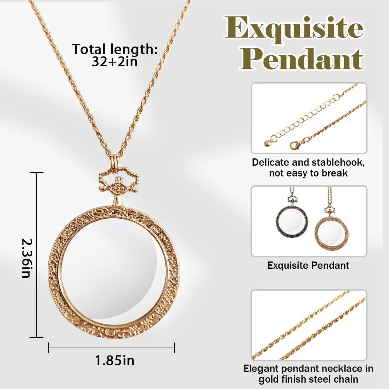 10X Magnifying Glass Necklace Magnifier Necklace Pendant Optical Magnifier with