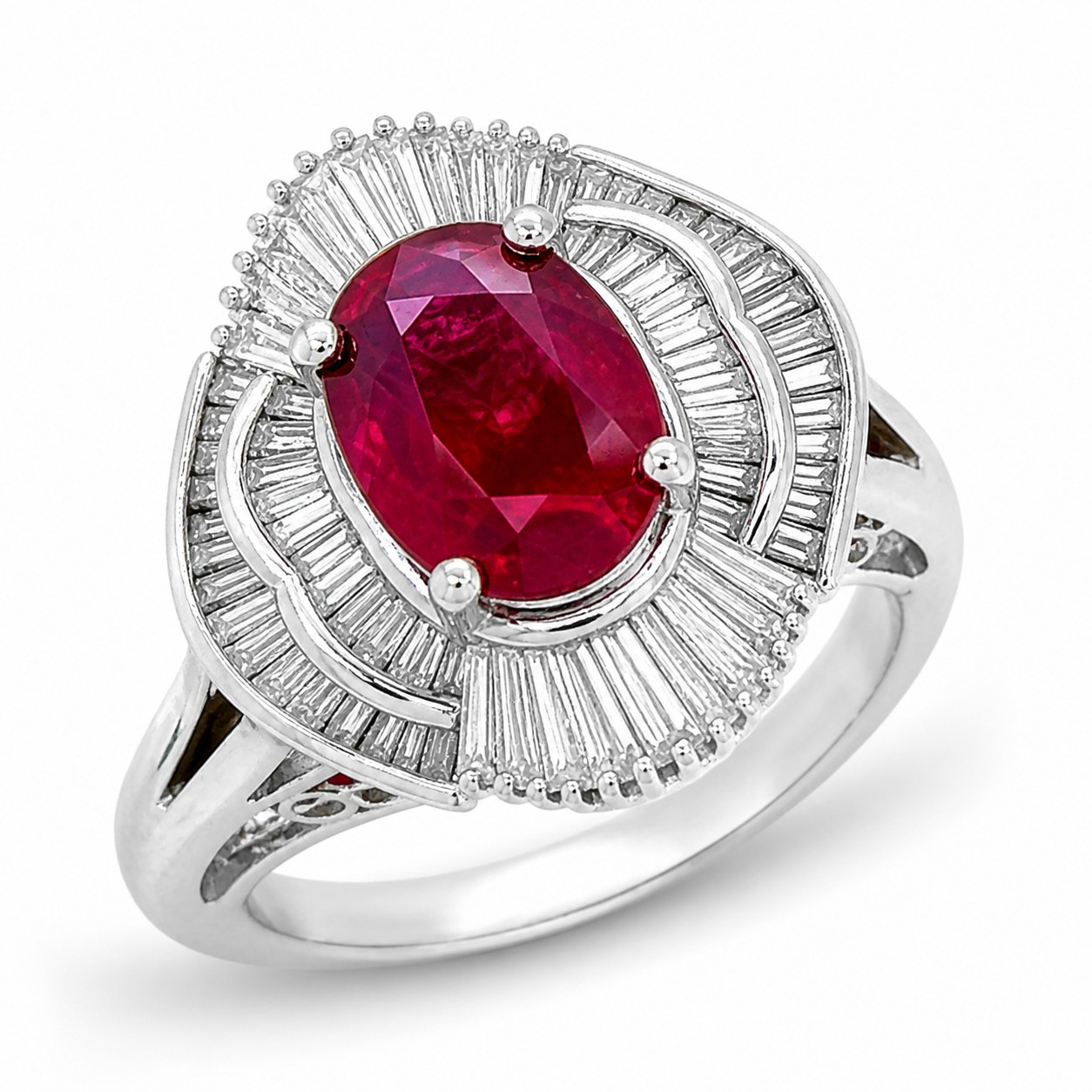Natural Ruby Diamond Ballerina Ring Platinum | 5.71ctw 3.69ct GIA | Heat-Treated