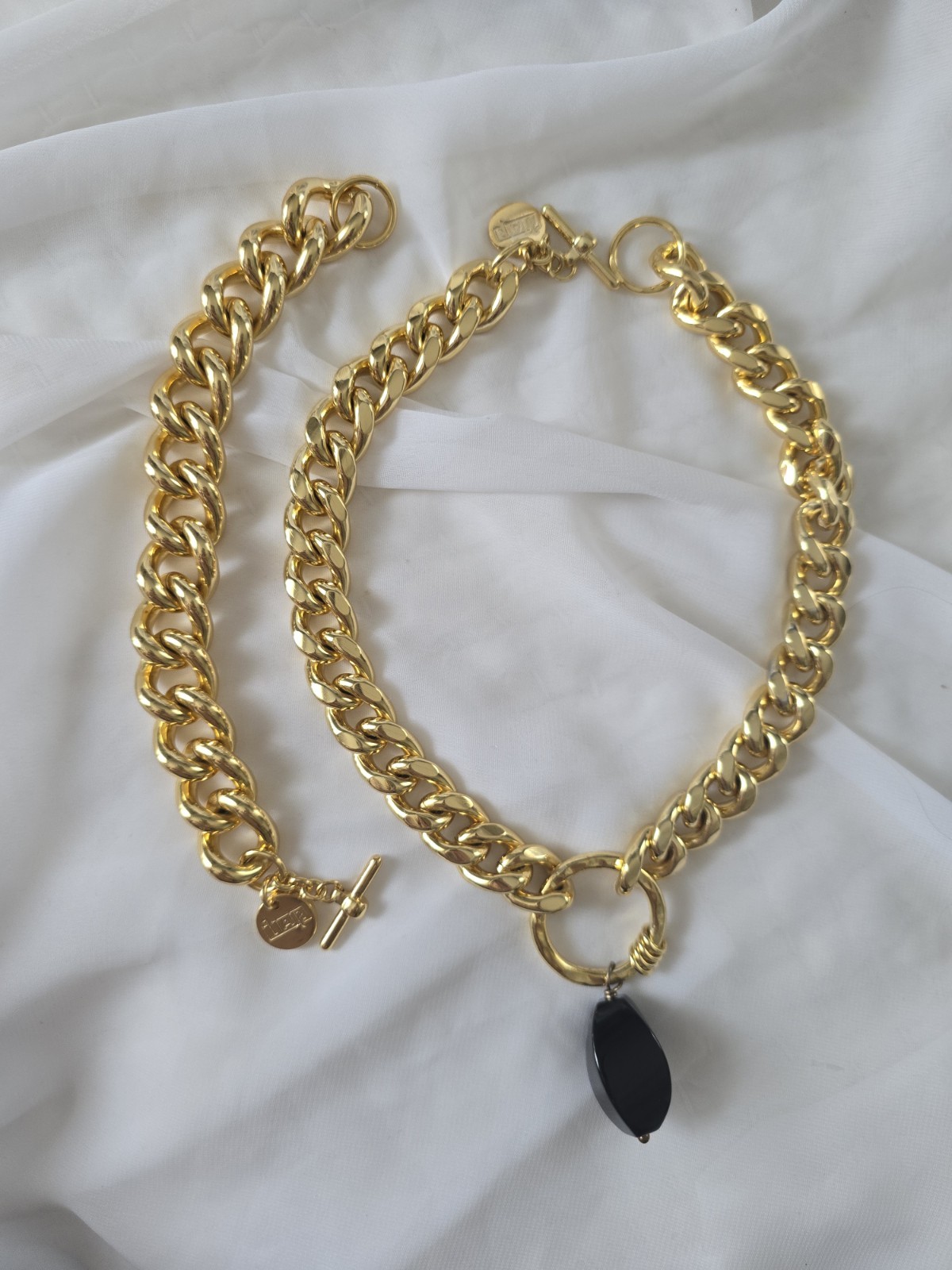 1AR M Italy by UnoAerre 18″ Heavy Gold Tone Metal Necklace Bracelet Set