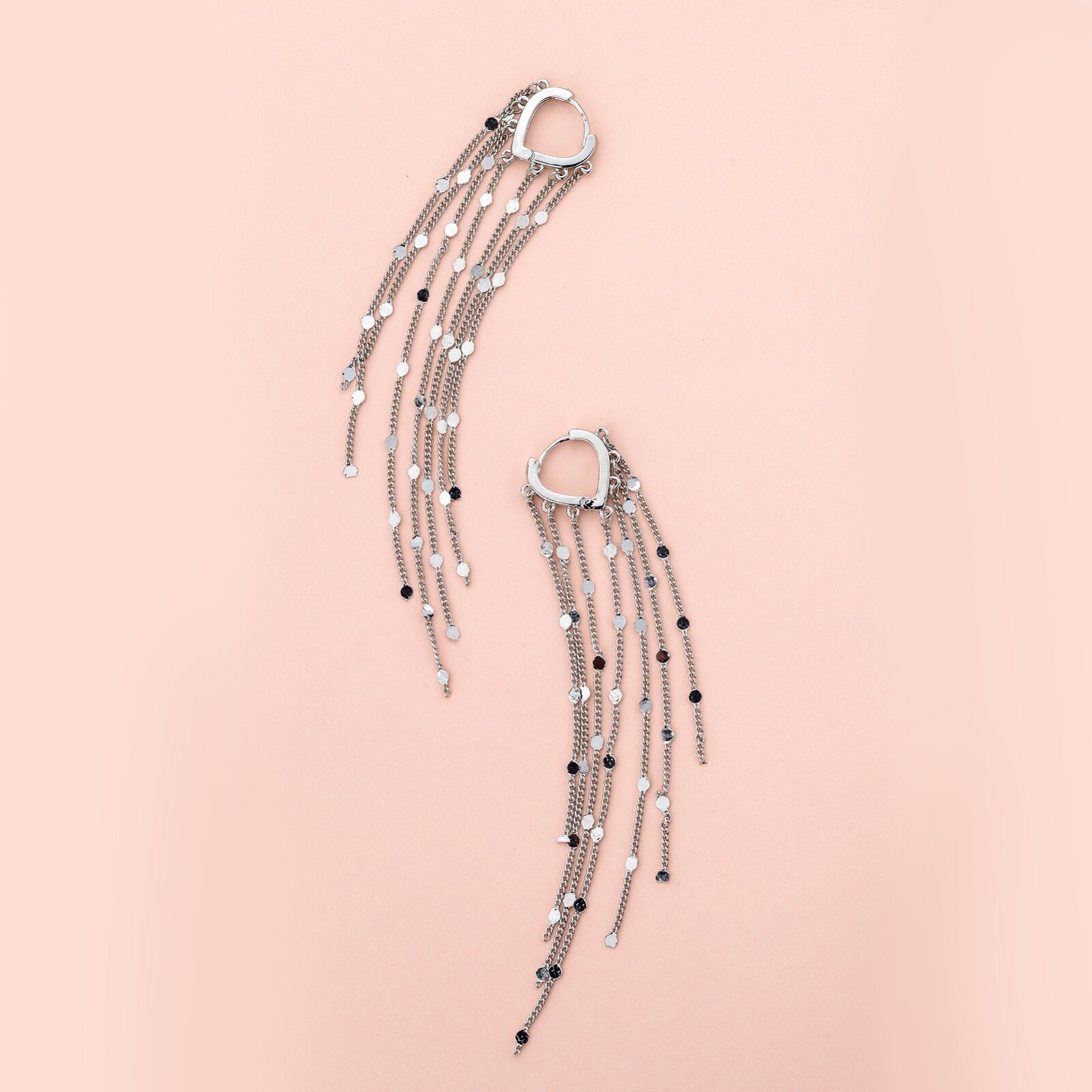 Long shiny chains dangle drop hoop earrings, Korean fashion earrings 