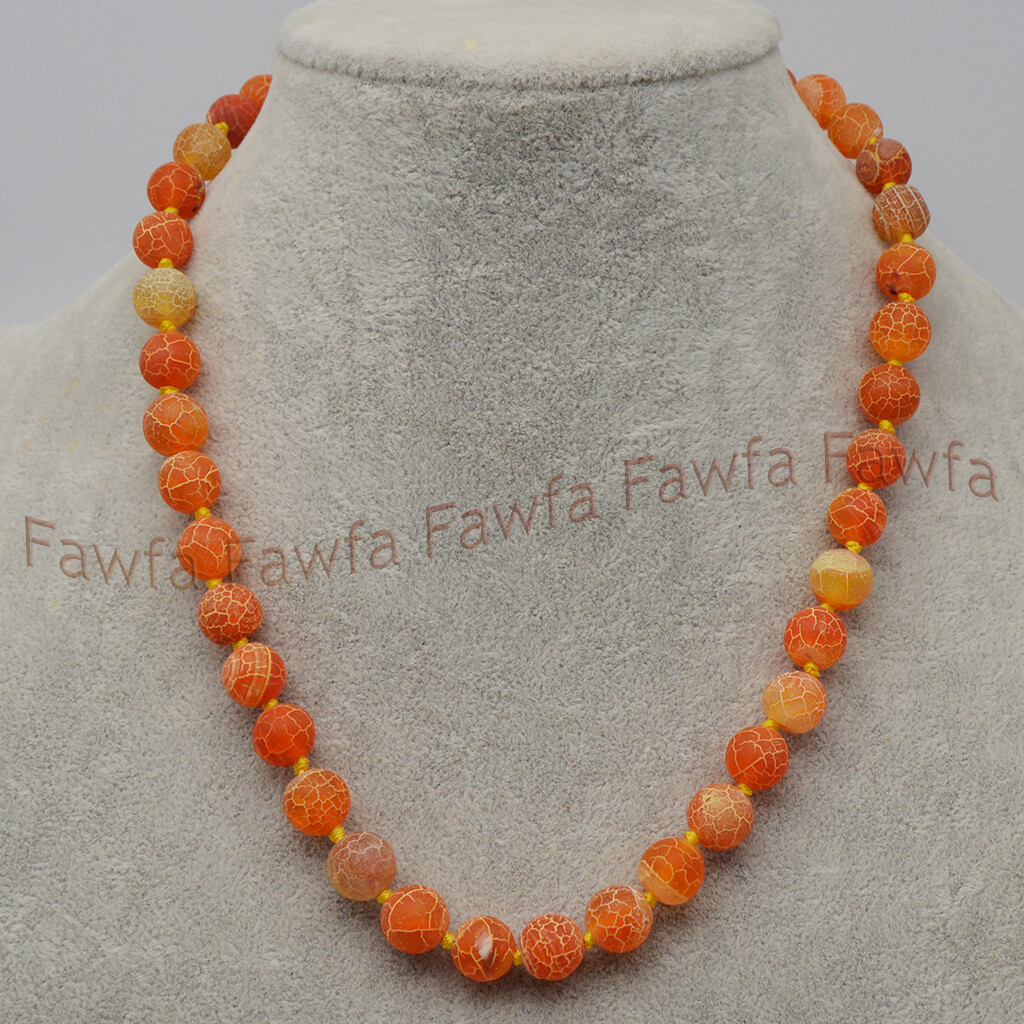 6/8/10mm Orange Matte Dream Fire Veins Agate Round Gems Beads Necklace 16-36”