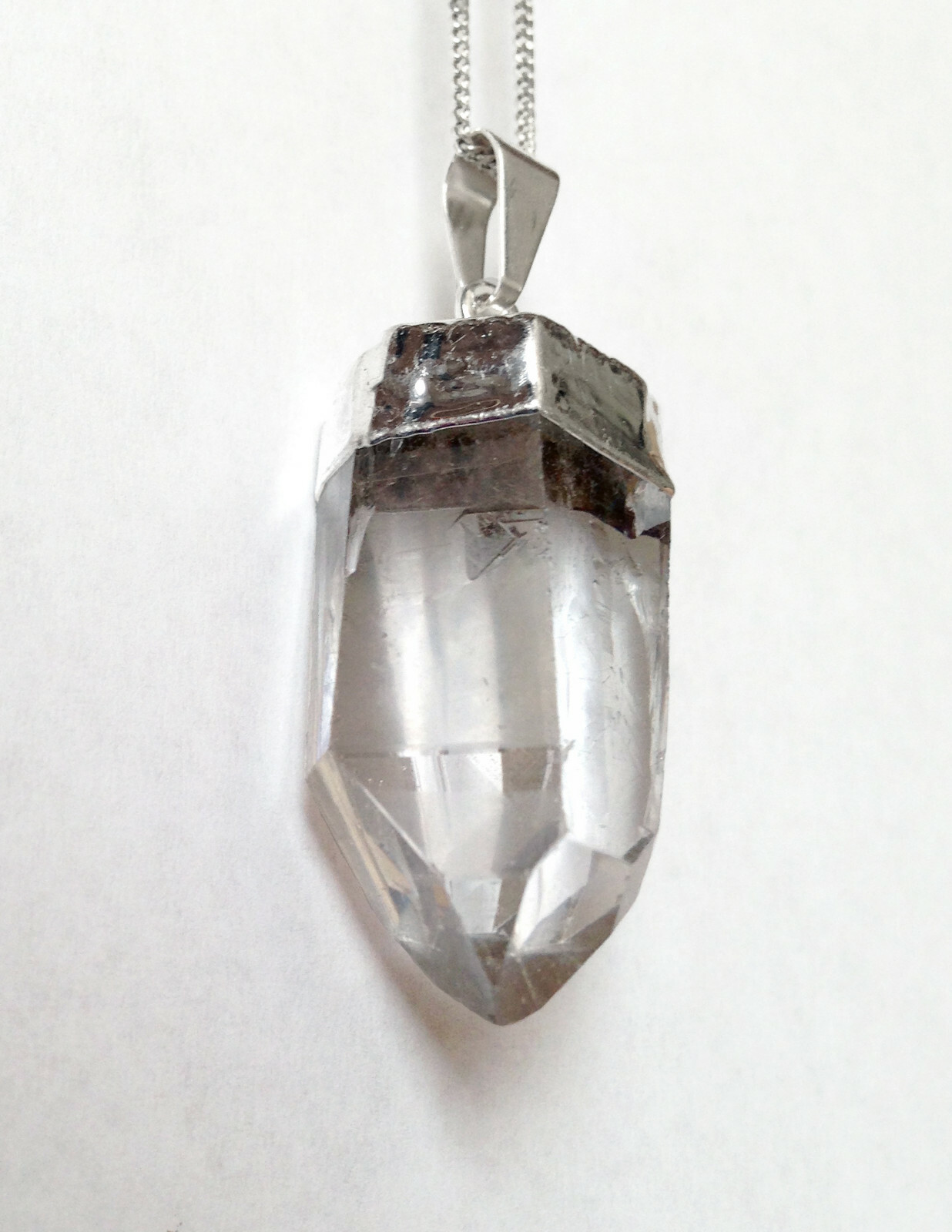 Quartz Crystal Natural Terminated Point Pendant Sterling Silver Necklace CHARGED