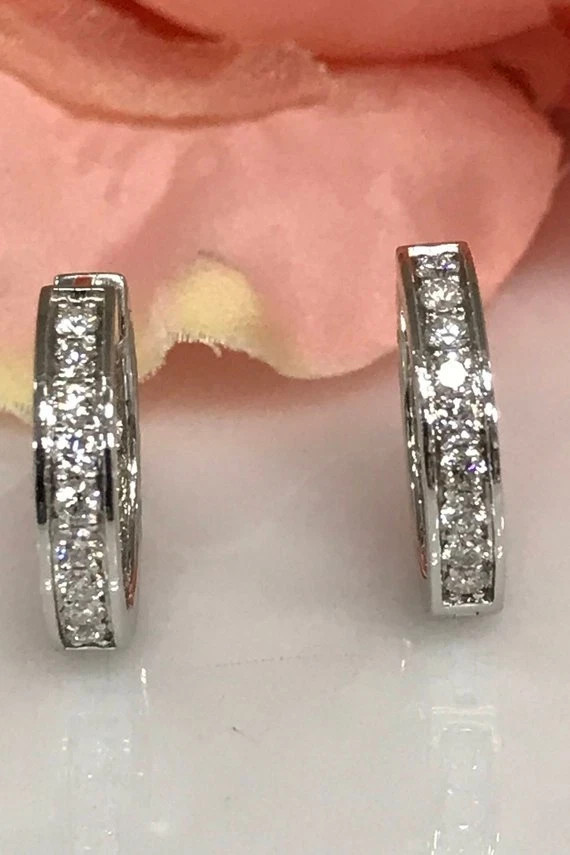 1 CT Round Inside-Outside Real VVS1 Moissanite Hoop Earrings 925 Sterling Silver