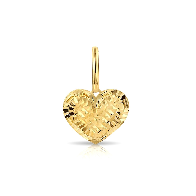14K Real Solid Yellow Gold Diamond-Cut Heart Pendant Charm Necklace 18 in
