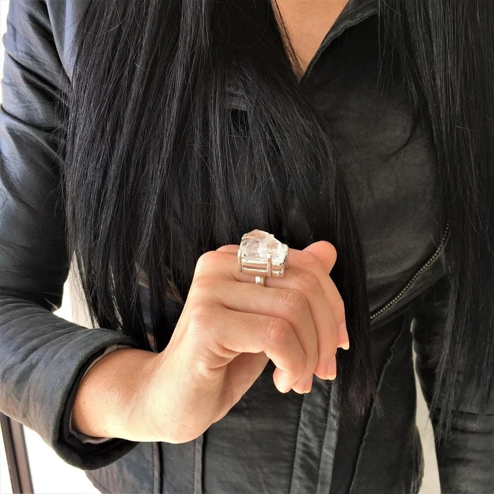 Big Herkimer Diamond Designer Ring 925 Sterling Silver Jewelry Gift For Girl